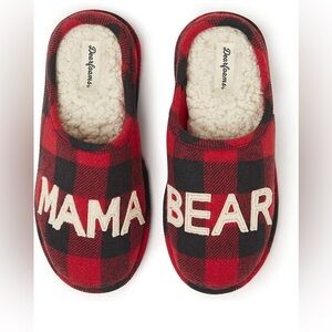 Dearfoams Women's Mama Bear Slipper, Red/Black, Buffalo Plaid, Medium (7-8), NWT